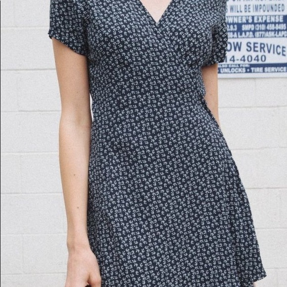 Brandy Melville Navy Floral Wrap Dress - Picture 2 of 4